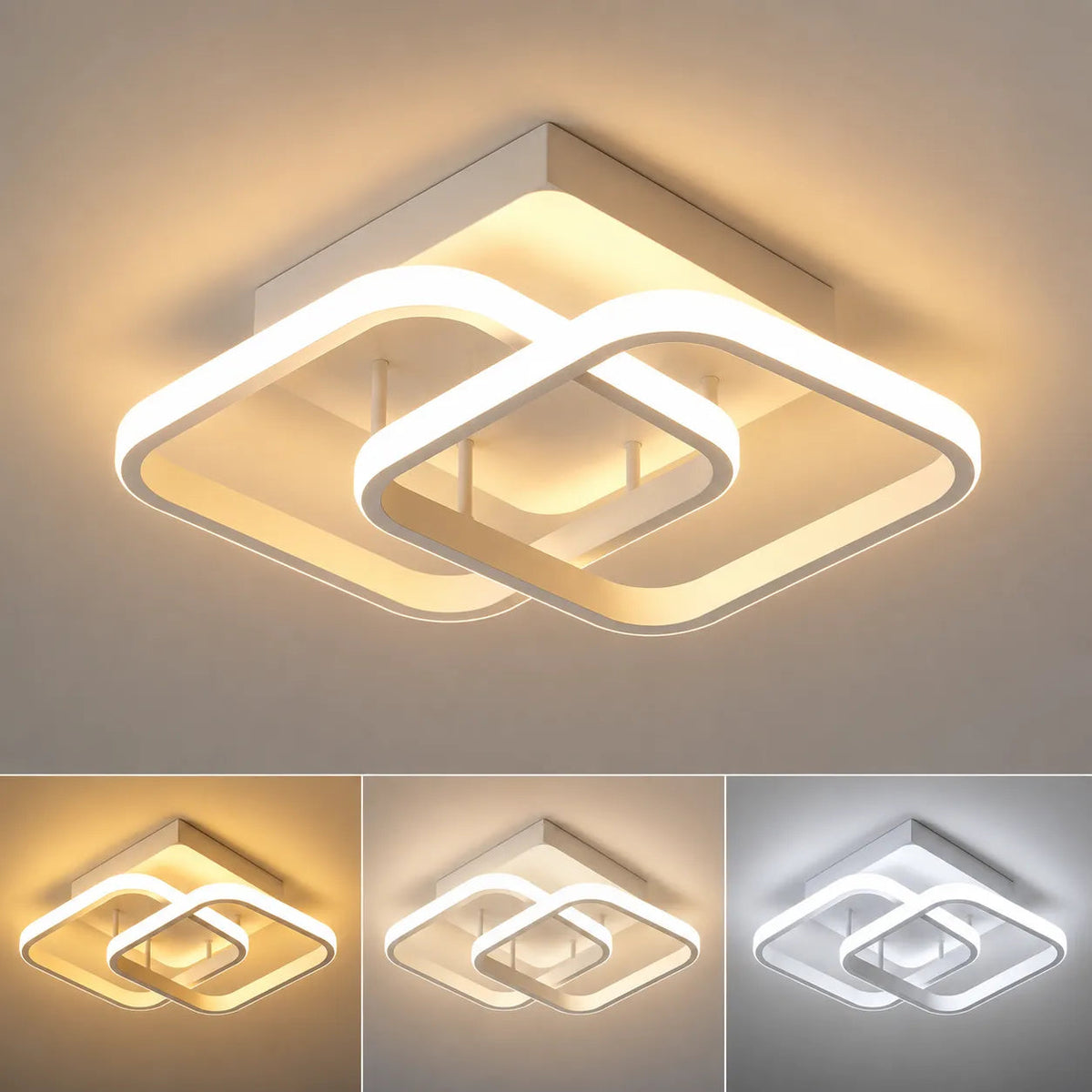 Modern LED Flush Mount Ceiling Light - 3-Color Double Ring Fixture