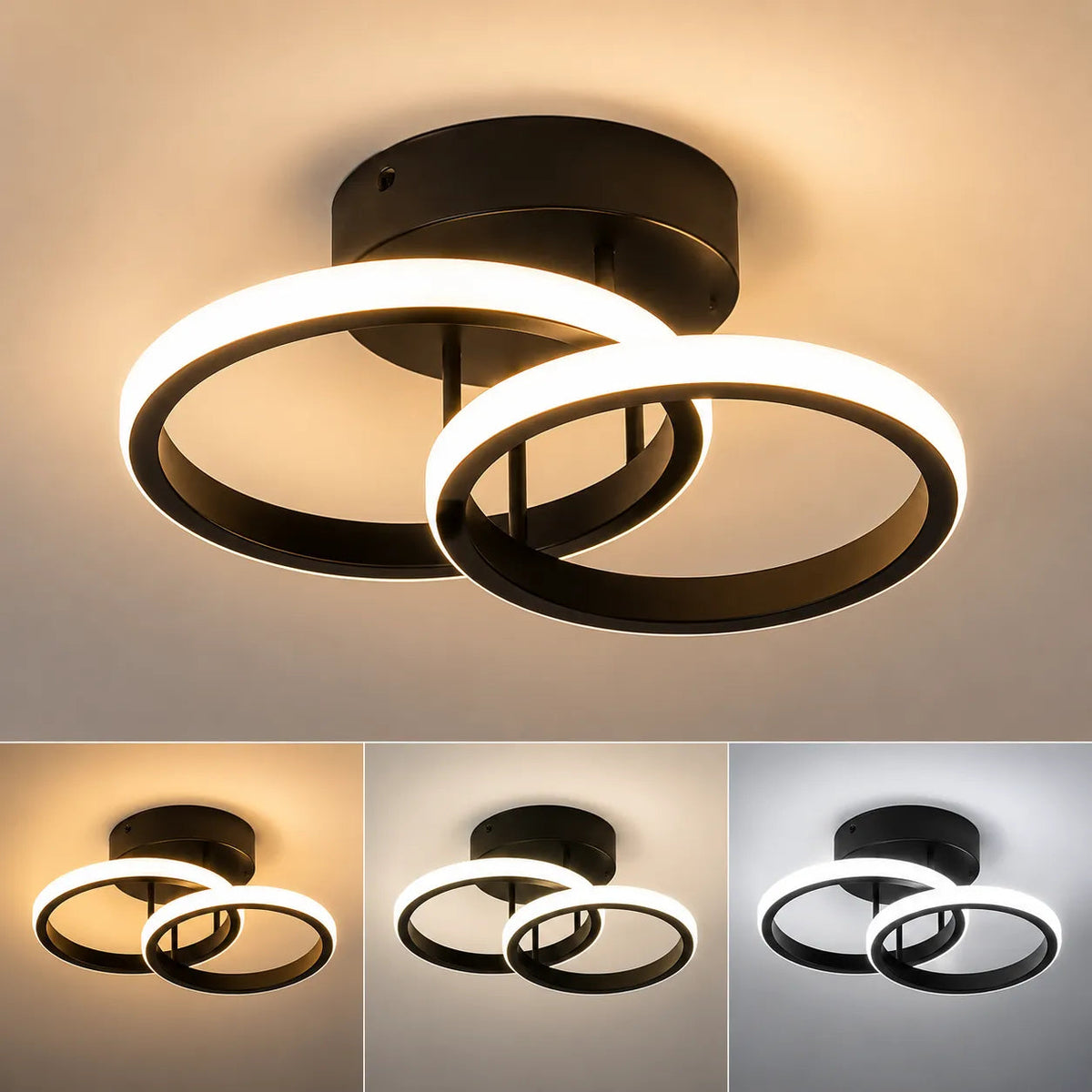 Modern LED Flush Mount Ceiling Light - 3-Color Double Ring Fixture