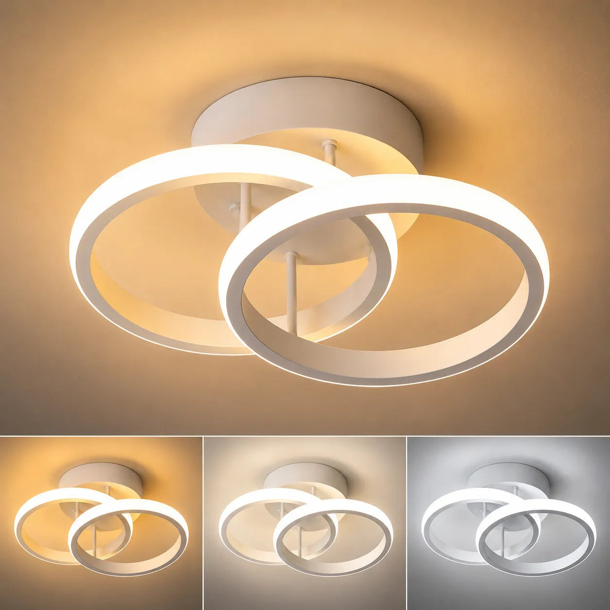 Modern LED Flush Mount Ceiling Light - 3-Color Double Ring Fixture