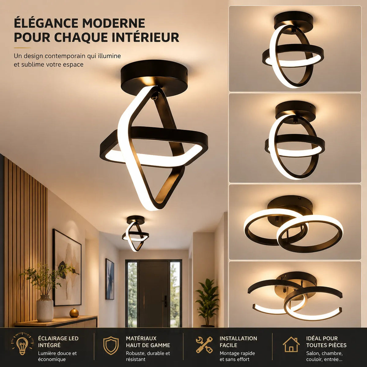 Modern LED Flush Mount Ceiling Light - 3-Color Double Ring Fixture