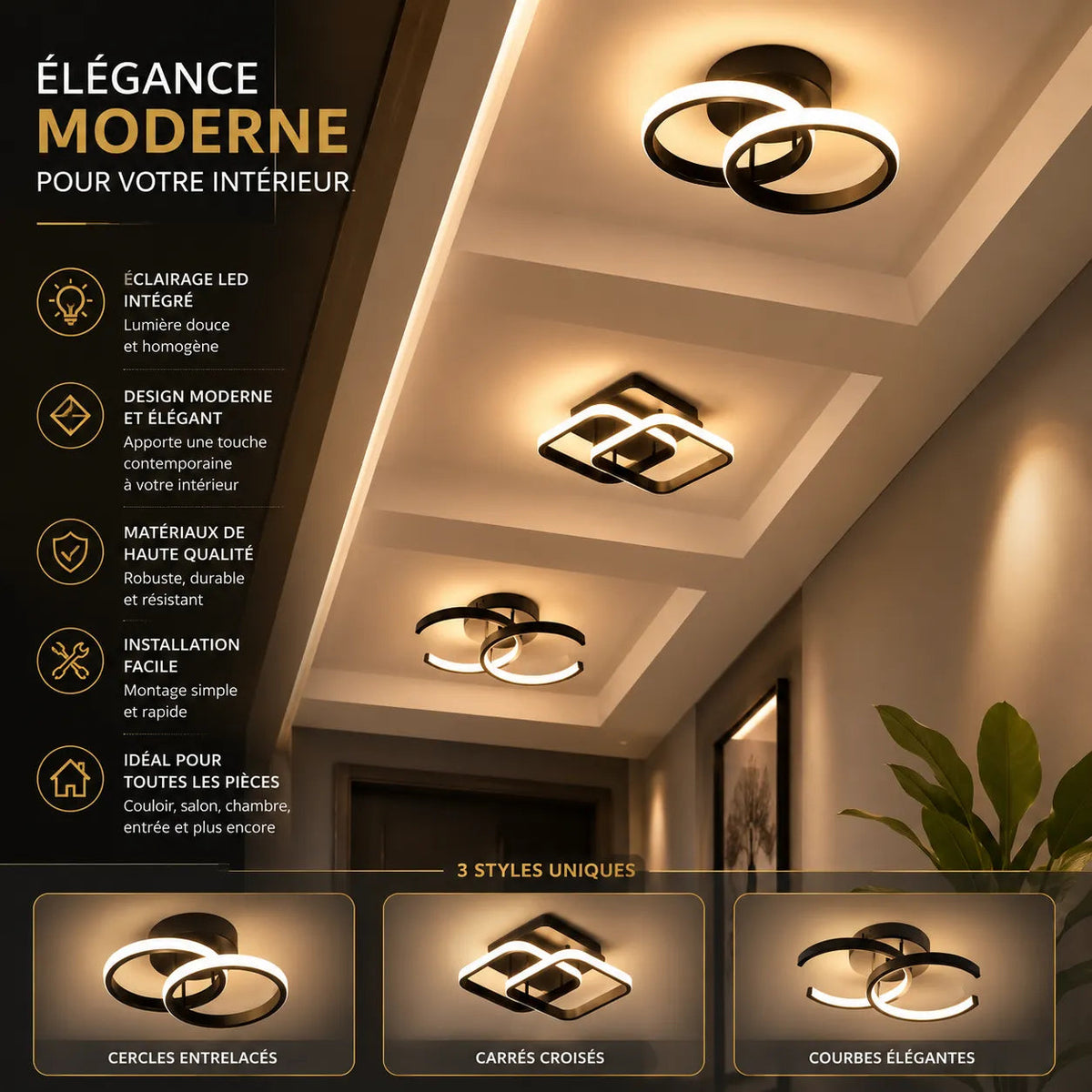 Modern LED Flush Mount Ceiling Light - 3-Color Double Ring Fixture