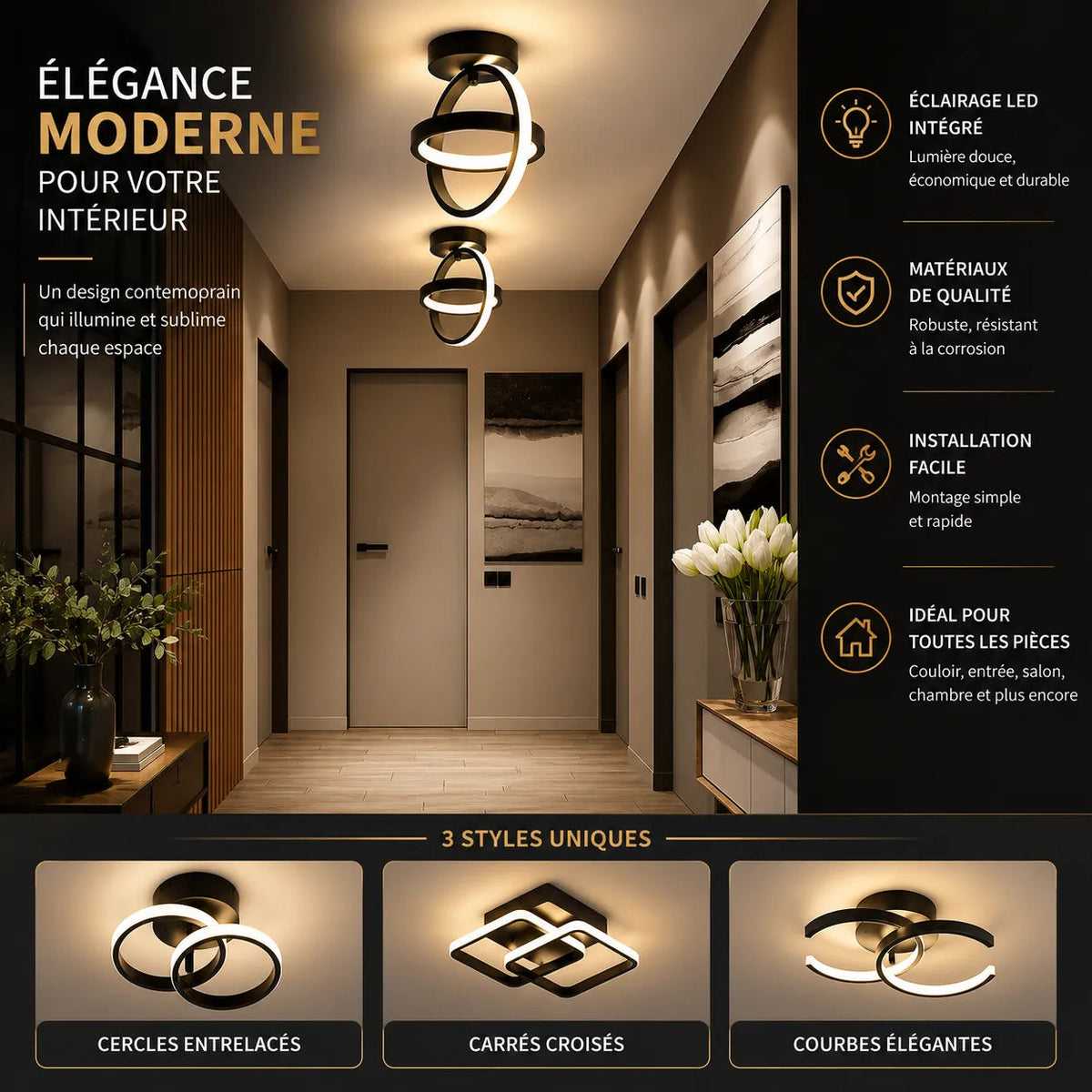 Modern LED Flush Mount Ceiling Light - 3-Color Double Ring Fixture