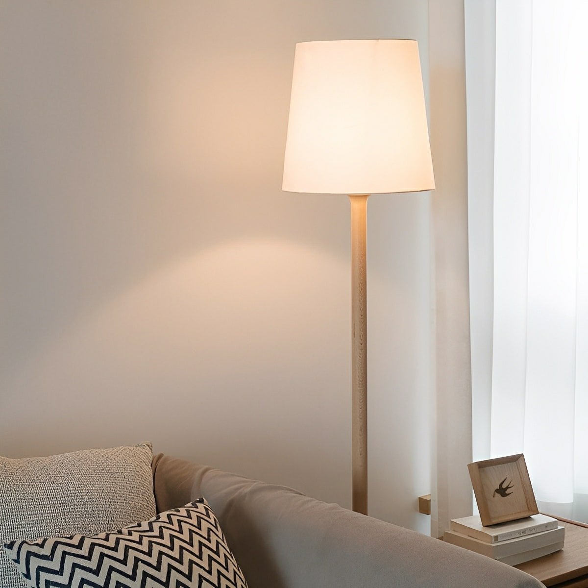 Natural Beech Wood Modern Floor Lamp with Adjustable Brightness for Living Room