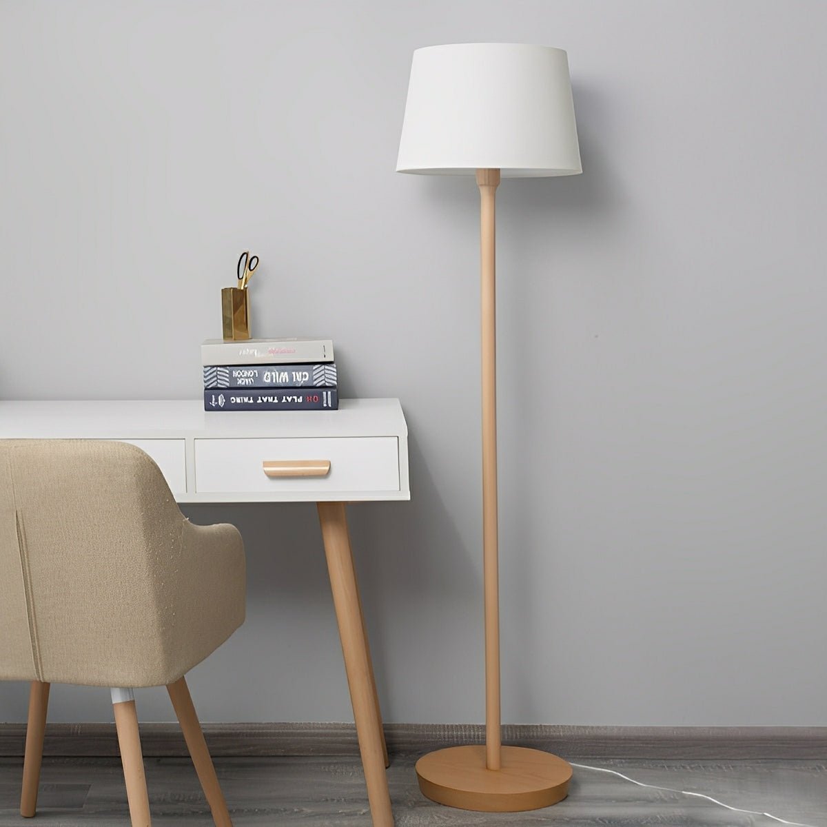 Natural Beech Wood Modern Floor Lamp with Adjustable Brightness for Living Room