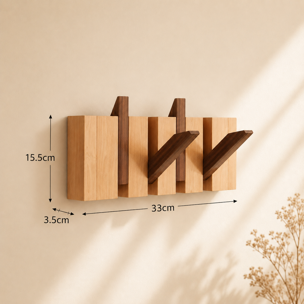 Natural Wood Wall-Mounted Piano Hanger Rack for Space-Saving