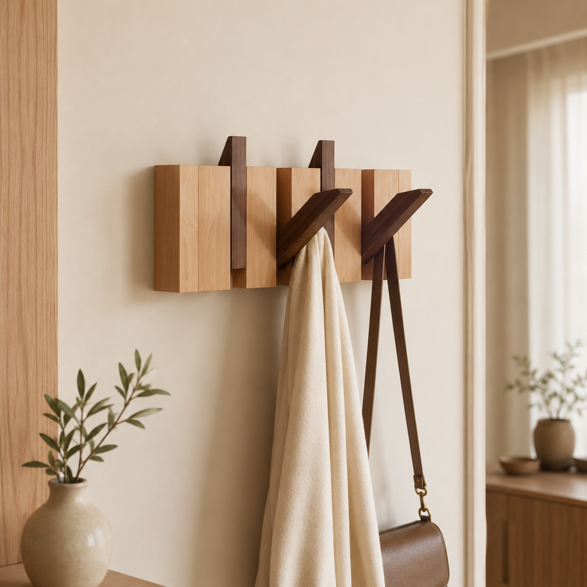 Natural Wood Wall-Mounted Piano Hanger Rack for Space-Saving