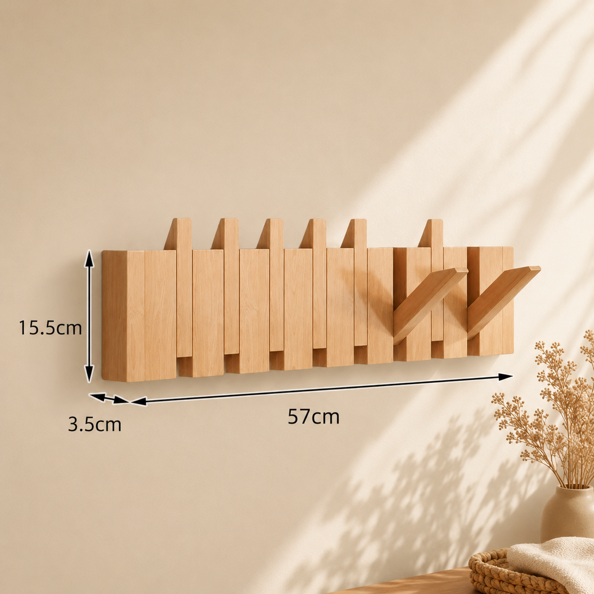 Natural Wood Wall-Mounted Piano Hanger Rack for Space-Saving