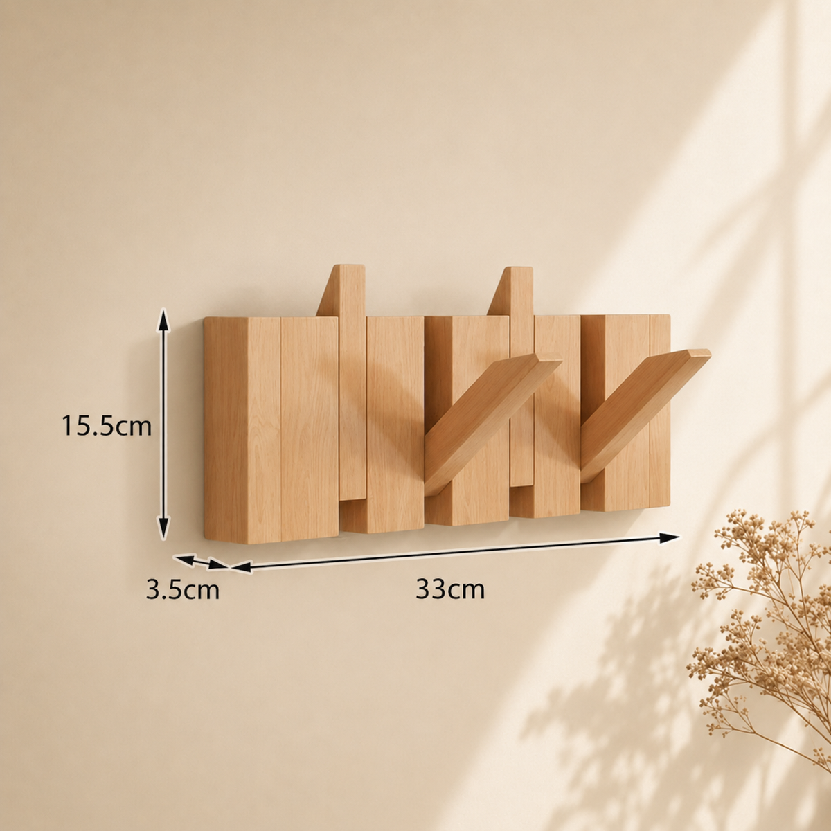 Natural Wood Wall-Mounted Piano Hanger Rack for Space-Saving