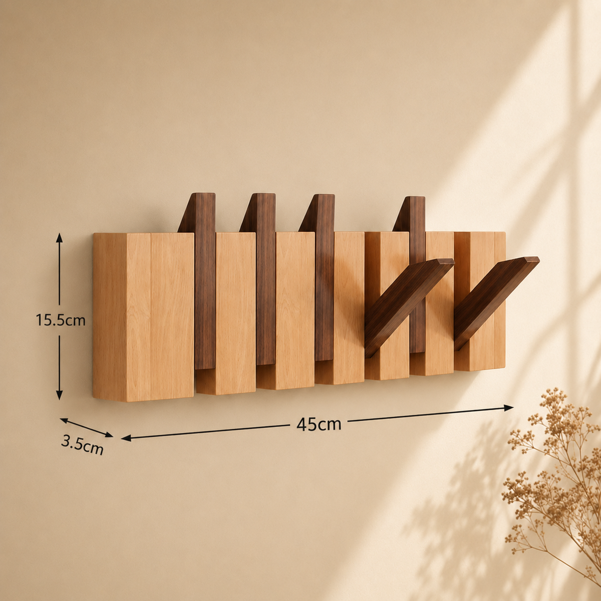 Natural Wood Wall-Mounted Piano Hanger Rack for Space-Saving