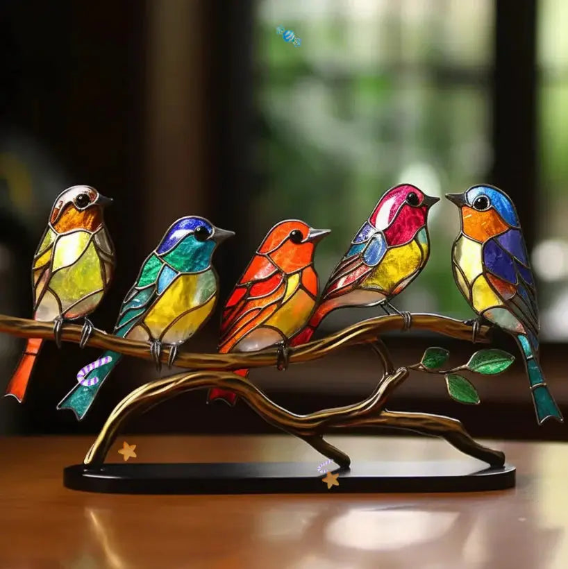 Nature-Inspired Glass Wall Art - Colorful Bird Ornament for Windows