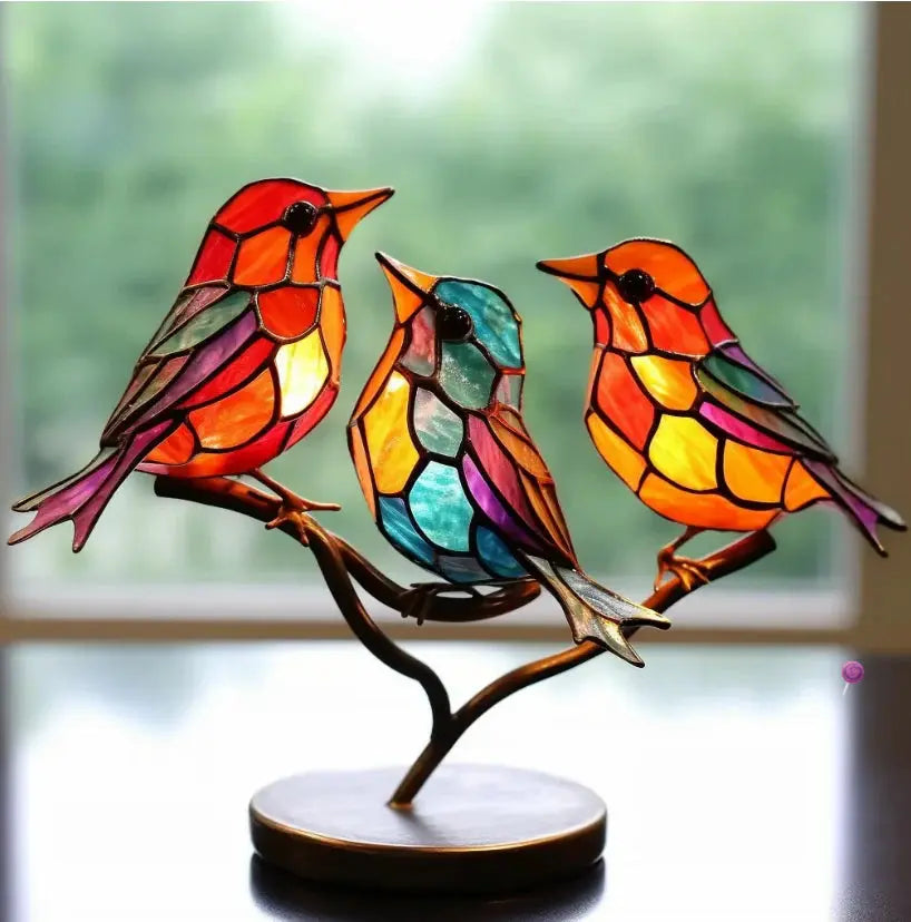 Nature-Inspired Glass Wall Art - Colorful Bird Ornament for Windows