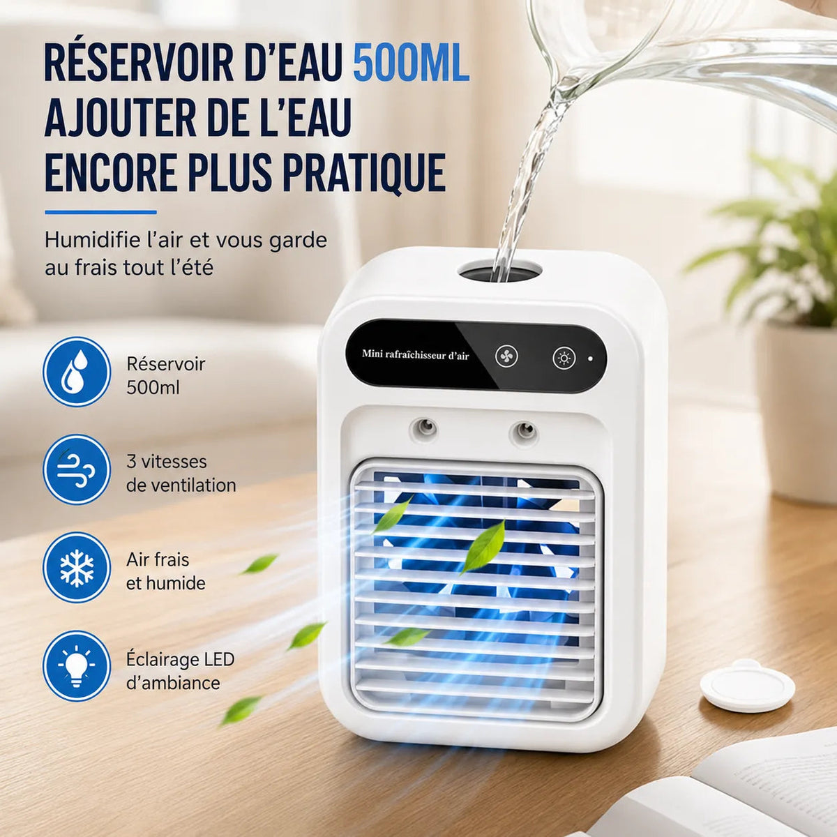 Portable Air Cooler - 3-in-1 Misting Fan with Rechargeable Battery