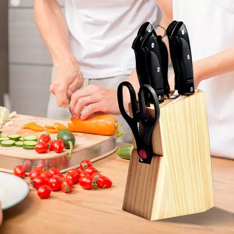 Premium 7-Piece Knife Set with Wooden Stand & Stainless Steel Blades