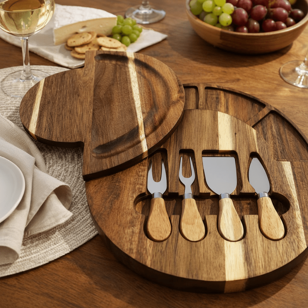 Premium Acacia Wood Charcuterie Board Set with Bowls & Knives