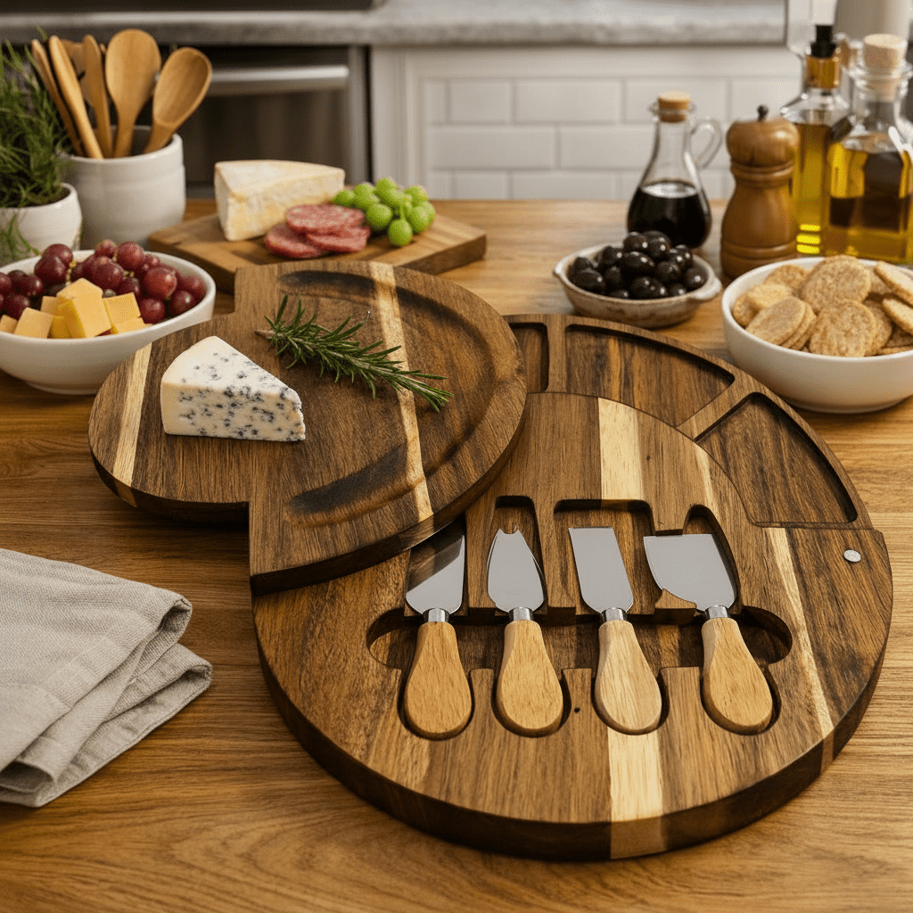 Premium Acacia Wood Charcuterie Board Set with Bowls & Knives