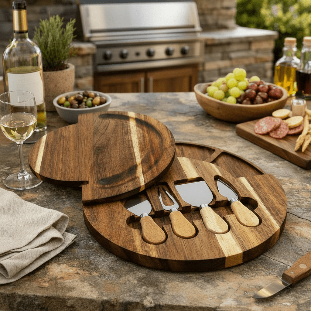 Premium Acacia Wood Charcuterie Board Set with Bowls & Knives