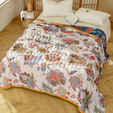 Reversible Flora Cotton Blanket - Lightweight Vintage Throw