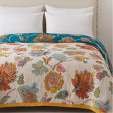 Reversible Flora Cotton Blanket - Lightweight Vintage Throw