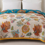 Reversible Flora Cotton Blanket - Lightweight Vintage Throw