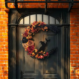 Rustic Witch Halloween Wreath - Autumn Floral Front Door Decor