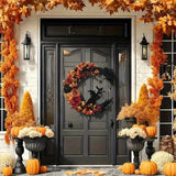 Rustic Witch Halloween Wreath - Autumn Floral Front Door Decor