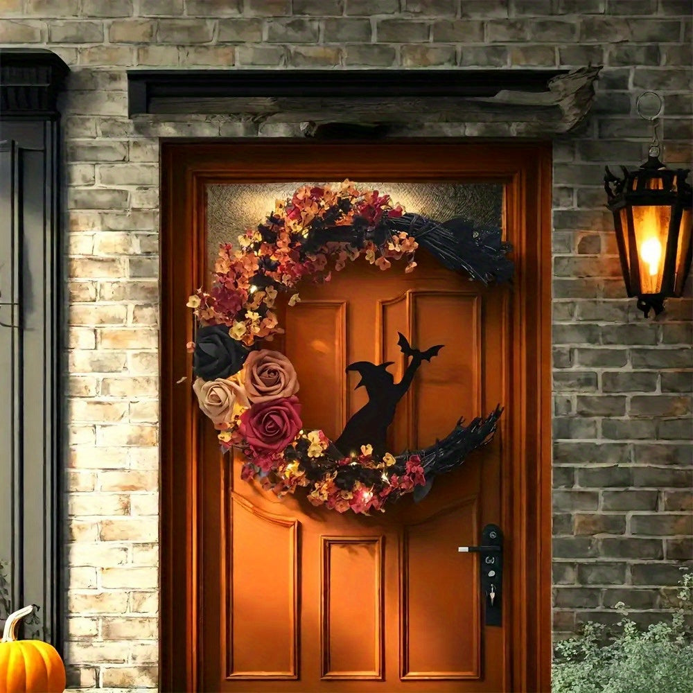 Rustic Witch Halloween Wreath - Autumn Floral Front Door Decor