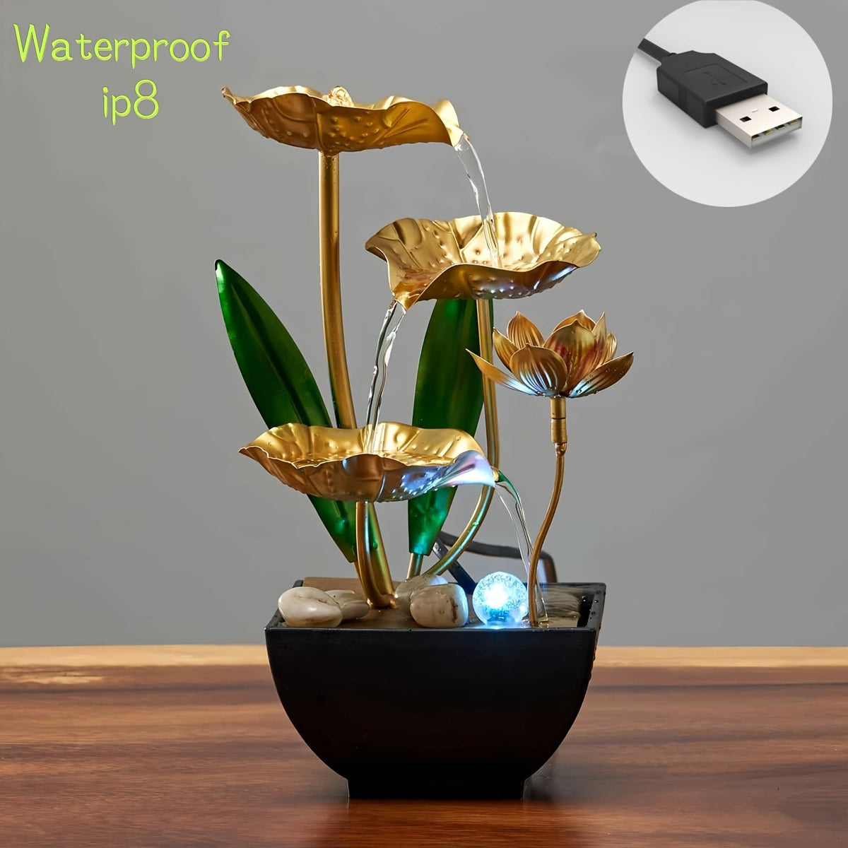 Serene Lotus - Compact Indoor Fountain with LED Lighting