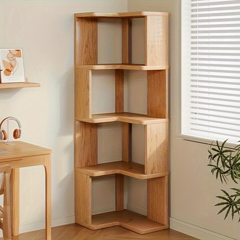 Solid Wood Tall Corner Cabinet with Slanted Shelves - Stylish Corner Storage Unit