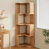 Solid Wood Tall Corner Cabinet with Slanted Shelves - Stylish Corner Storage Unit