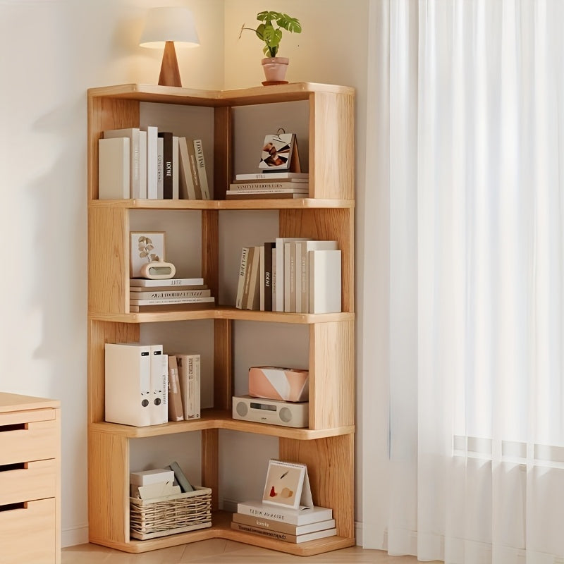 Solid Wood Tall Corner Cabinet with Slanted Shelves - Stylish Corner Storage Unit