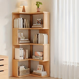 Solid Wood Tall Corner Cabinet with Slanted Shelves - Stylish Corner Storage Unit
