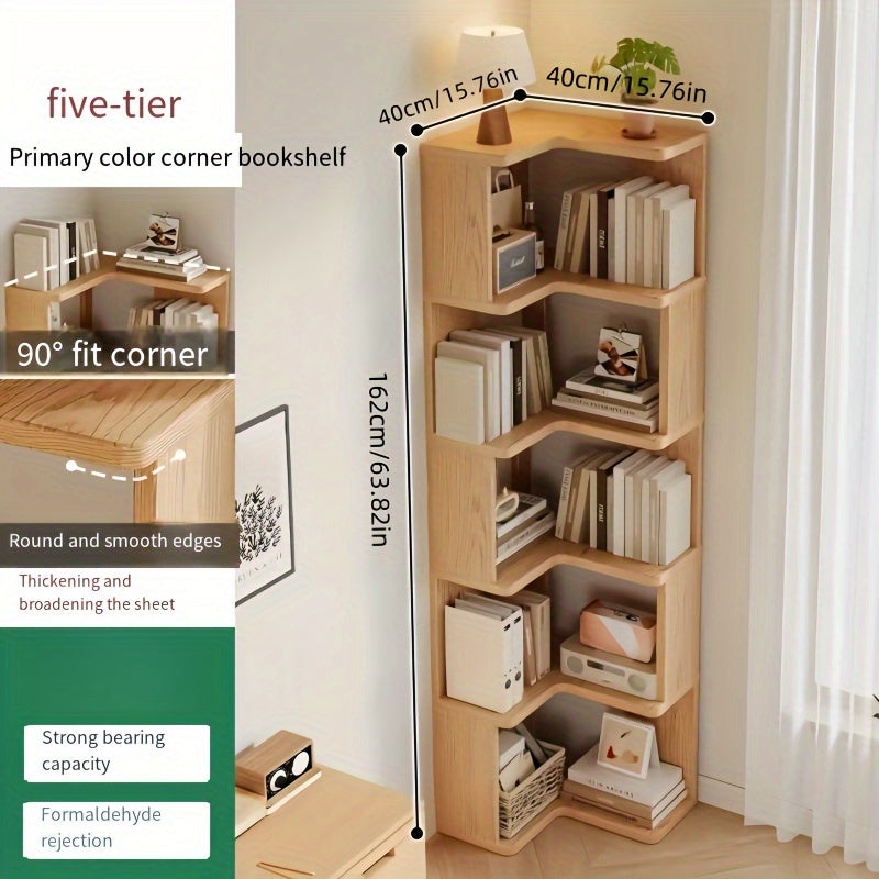 Solid Wood Tall Corner Cabinet with Slanted Shelves - Stylish Corner Storage Unit