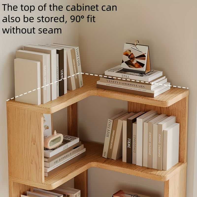 Solid Wood Tall Corner Cabinet with Slanted Shelves - Stylish Corner Storage Unit