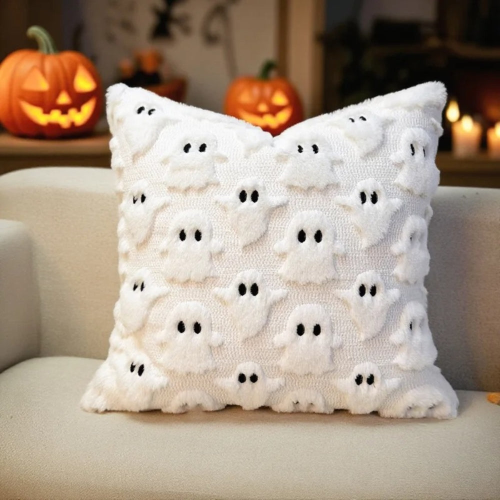 Spooky Ghost Plush Halloween Cushion Cover - 3D Design for Festive Decor