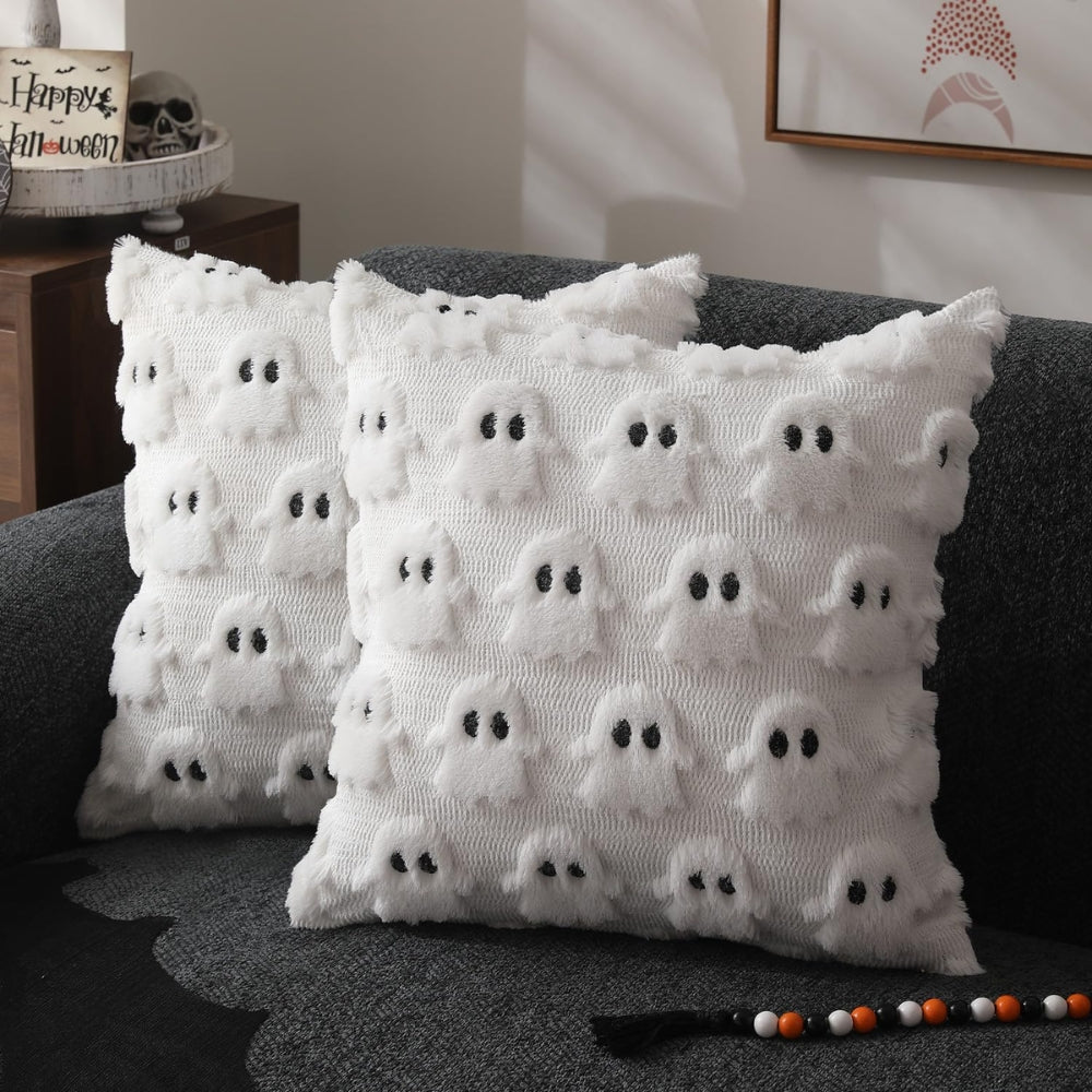 Spooky Ghost Plush Halloween Cushion Cover - 3D Design for Festive Decor