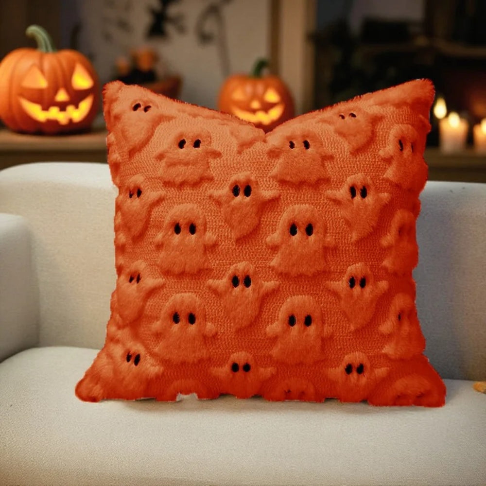 Spooky Ghost Plush Halloween Cushion Cover - 3D Design for Festive Decor