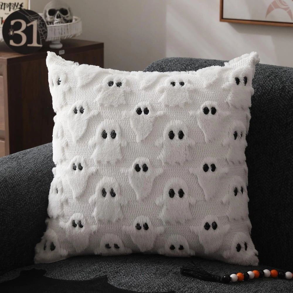 Spooky Ghost Plush Halloween Cushion Cover - 3D Design for Festive Decor