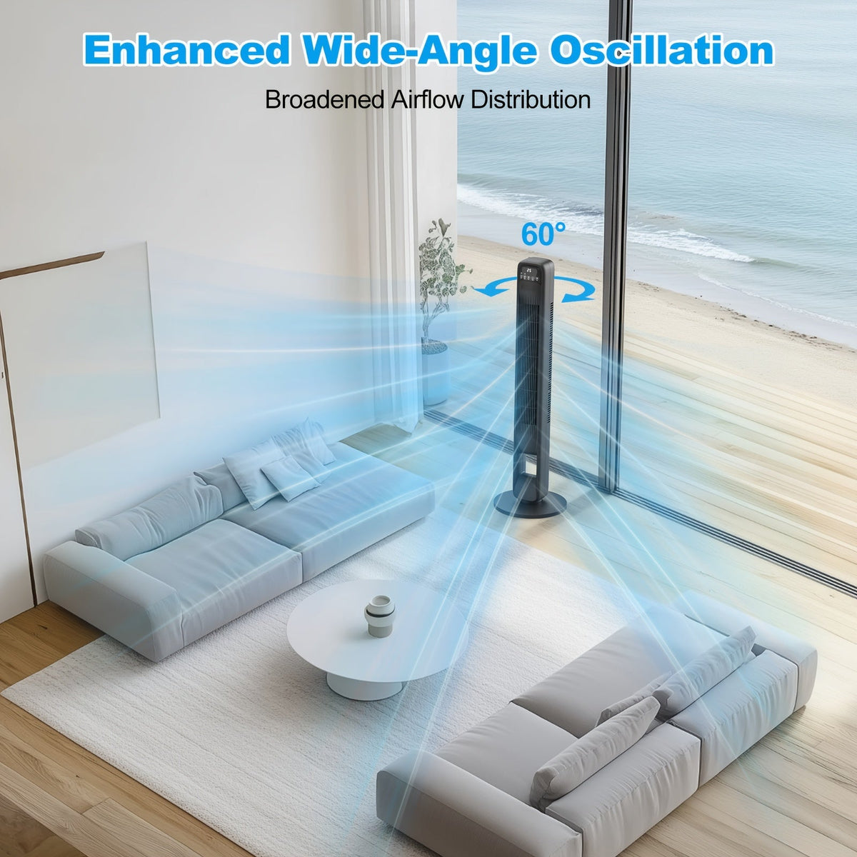 Stylish Bladeless Tower Fan with Remote, 3 Settings & Oscillation