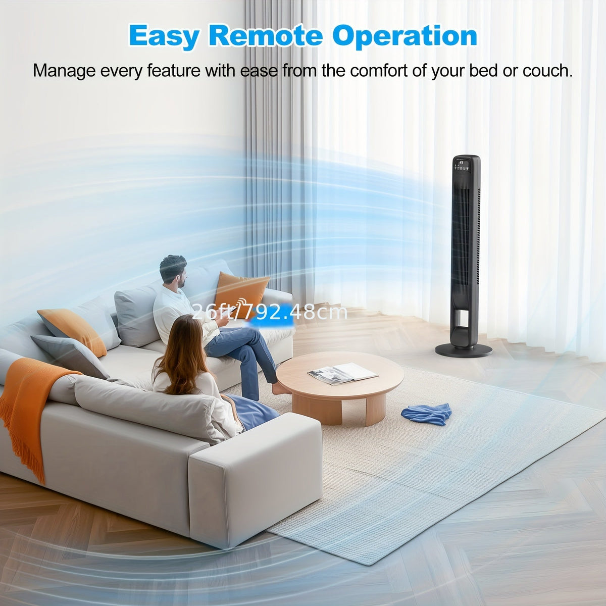 Stylish Bladeless Tower Fan with Remote, 3 Settings & Oscillation