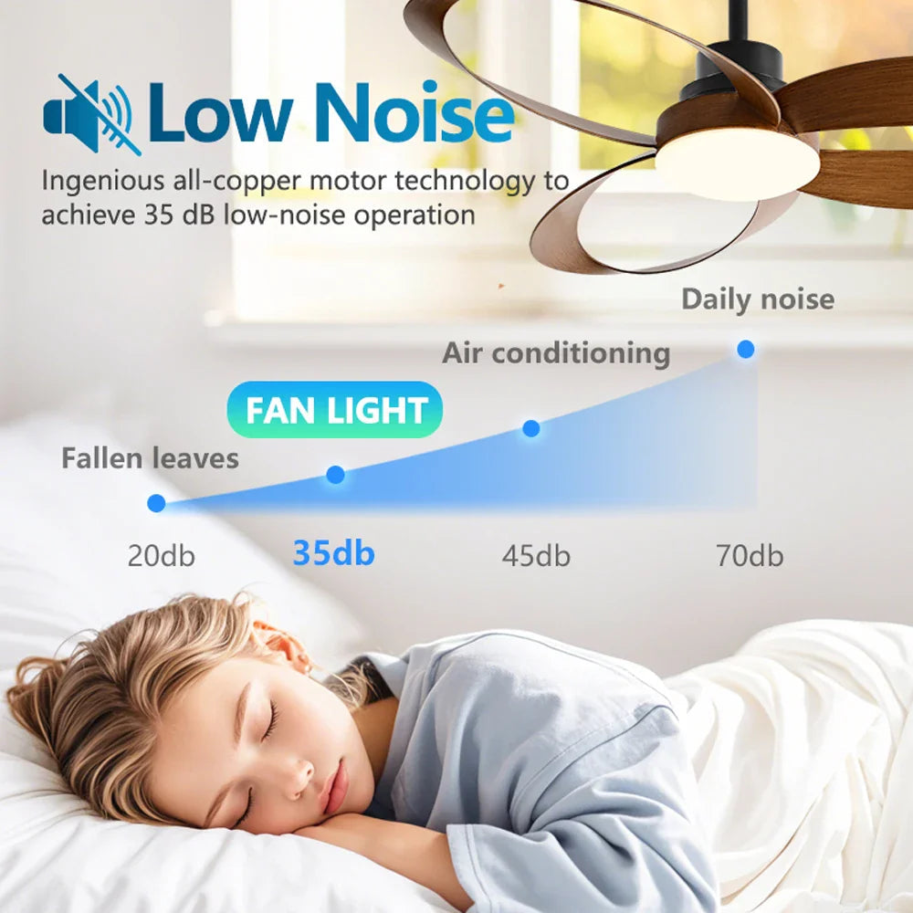 Stylish Modern Ceiling Fan with Lights and Wood Blades