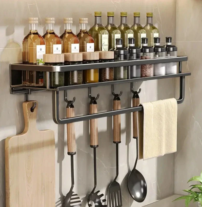 Stylish Wall-Mounted Kitchen Storage Shelf & Towel Holder