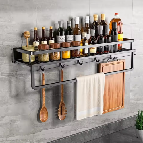 Stylish Wall-Mounted Kitchen Storage Shelf & Towel Holder