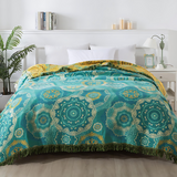 Teal Cotton Blanket - Four-Season Mandala Design Throw