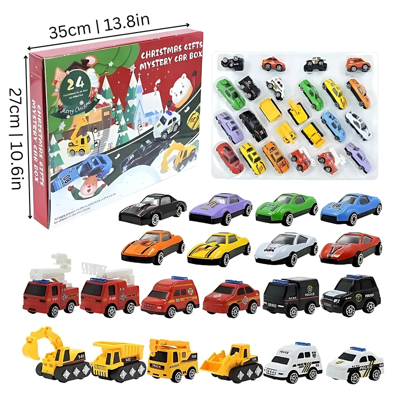 Toy Car Advent Calendar - 24 Mini Vehicles for Kids