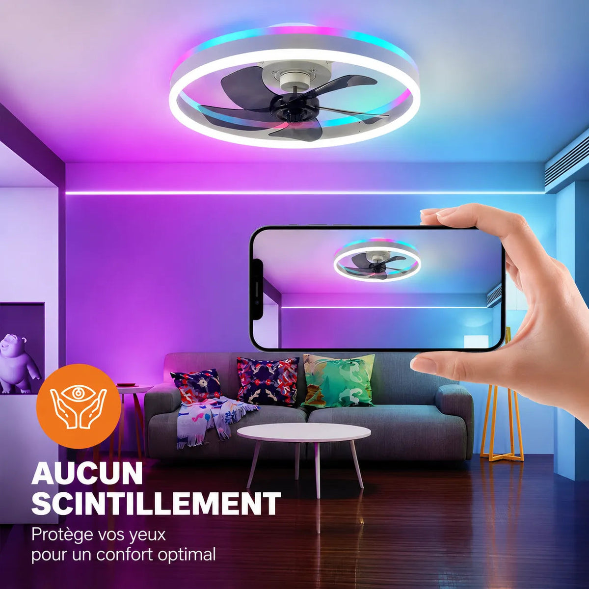 Ventorya - Modern Ceiling Fan with Dimmable LED Lights & Remote