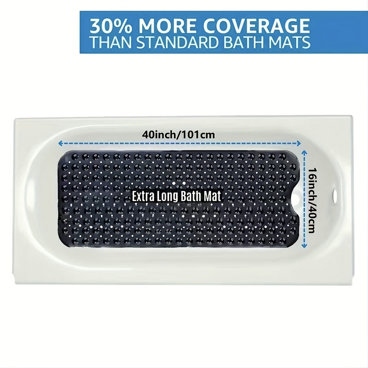 XL Non-Slip Bath Mat - Extra Long Shower Mat with Suction Cups for Safety