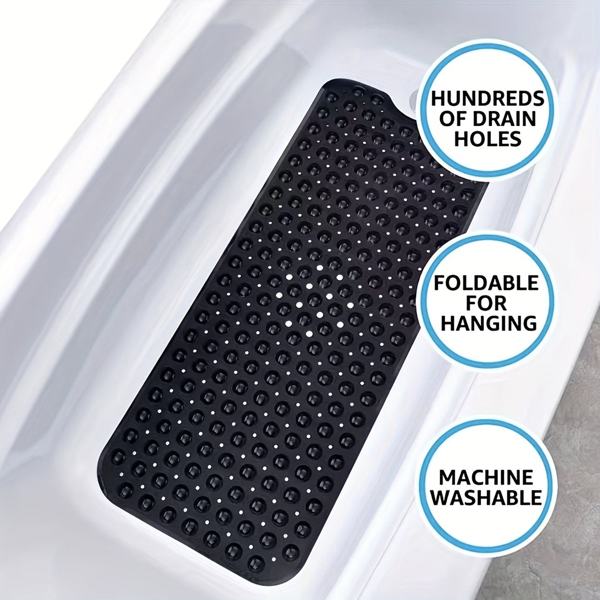 XL Non-Slip Bath Mat - Extra Long Shower Mat with Suction Cups for Safety